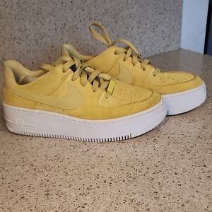 Nike Air Force One Low Sage "Celery" Yellow Suede Sneakers